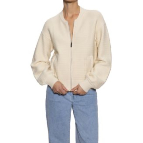 Sanctuary Women's Knit Bomber Jacket full zip cotton blend NWT SZ S CREAM COLOR - Picture 5 of 14